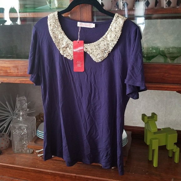 NWT Sweet💕AllegraK sequin collar stretchy top szL - Picture 3 of 4